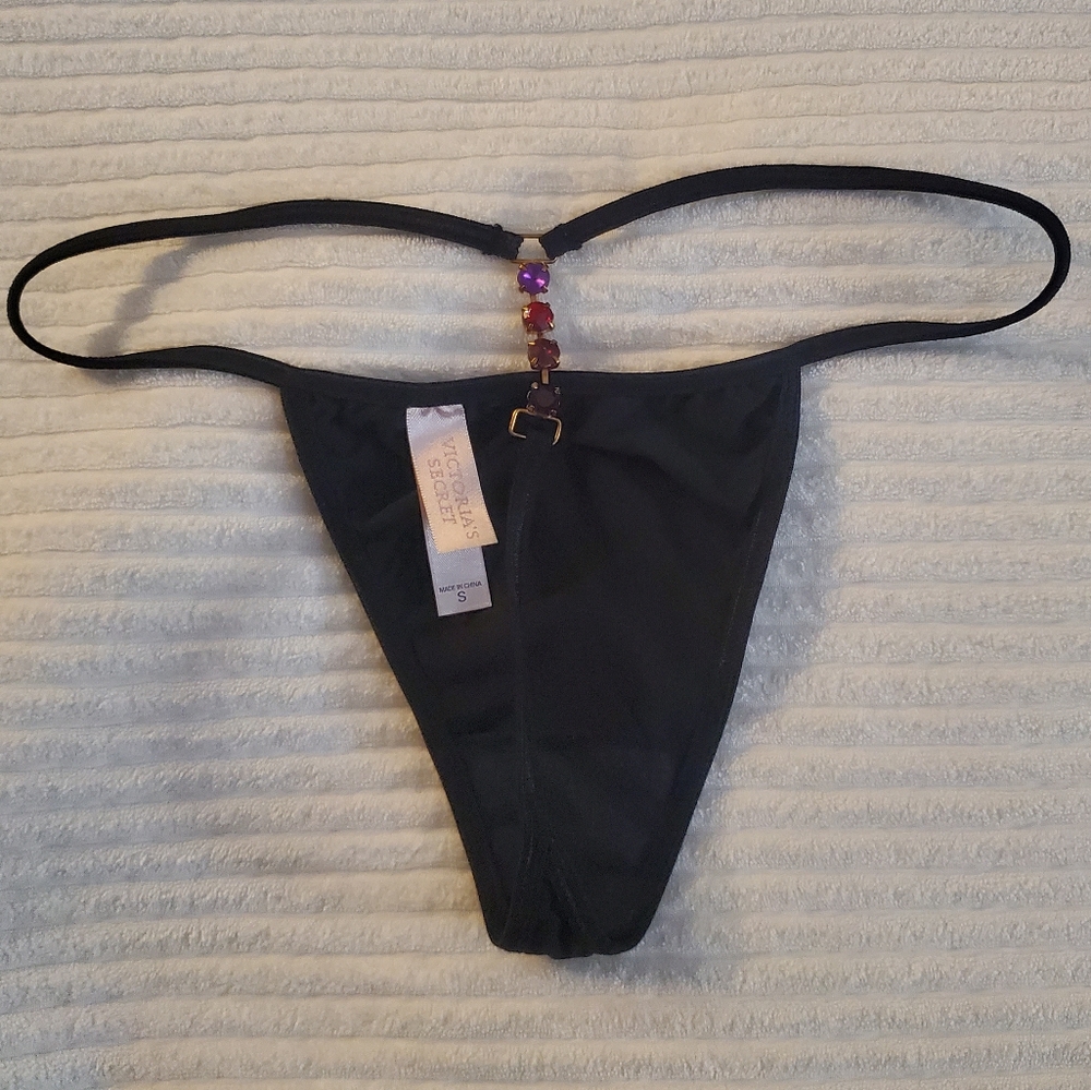 Vintage Victoria's Secret Black Thong Size Small